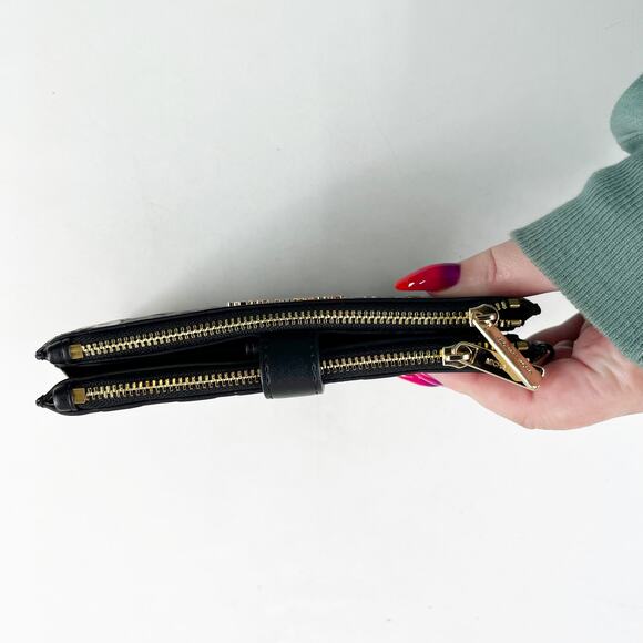 Michael Kors Signature Logo Double Zip Around Leather Wallet Black - Picture 4 of 7